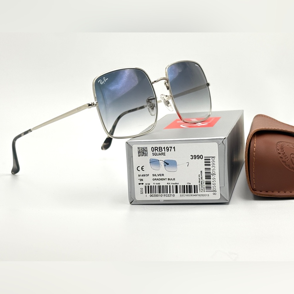 Ray-Ban Sunglasses RB1971 Silver Gradient Blue Lens Square Frame